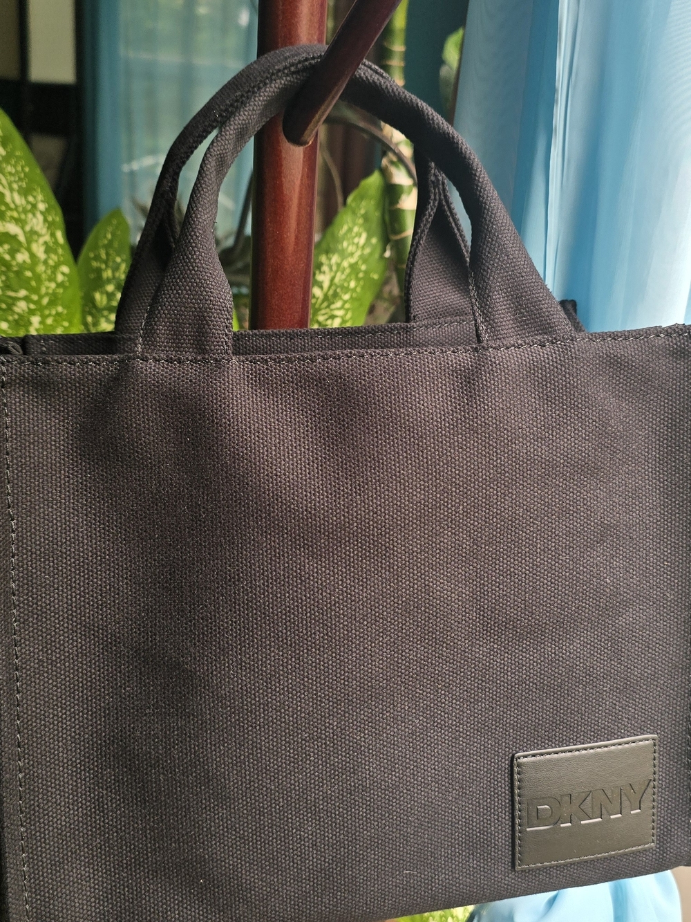 DKNY Women's Black Canvas Messenger Tote with Top Handles - Picture 1 of 4